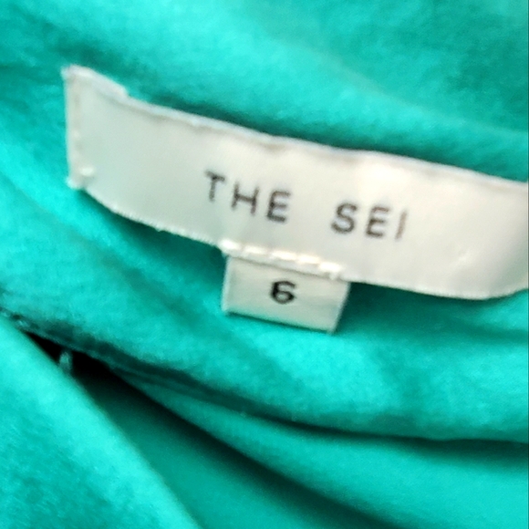 The Sei Off One Shoulder Mini Teal Silk Dress Size 6 - Picture 9 of 13